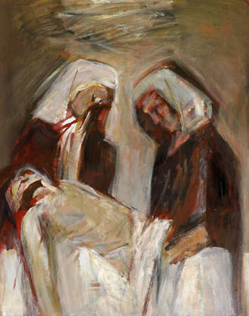 14th Stations of the Cross, Jesus is laid in the tomb and covered in incense, Church of Holy Cross in Sisak, Croatiaのeditorial素材