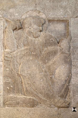 Saint Mark the Evangelist, relief by Ivan Mestrovic, church of St. Mark in Zagreb, Croatiaのeditorial素材