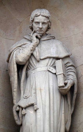 Jean Gerson statue on the facade of the Saint Ursule chapel of the Sorbonne in Paris, Franceのeditorial素材