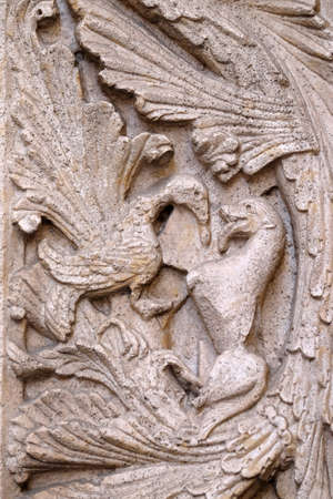 Stone carvings on Modena Cathedral dedicated to the Assumption of the Virgin Mary and Saint...