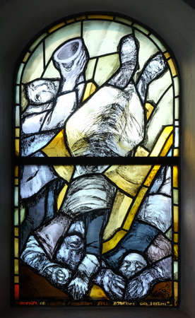 Stained glass window by Sieger Koder in chapel in Hutten, Germanyのeditorial素材