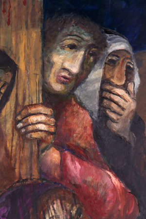 St. Joseph of Arimathea and St John the Evangelist, detail of high altar by Sieger Koder in Church of Our Lady of Sorrows in Rosenberg, Germanyのeditorial素材