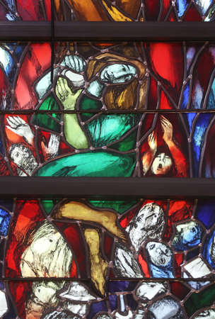 Resurrection, God gives people new life, detail of stained glass window by Sieger Koder in church of...