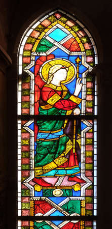 Saint Gabriel the Archangel, stained glass window in the Basilica di Santa Croce (Basilica of the Holy Cross) - famous Franciscan church in Florence, Italyのeditorial素材