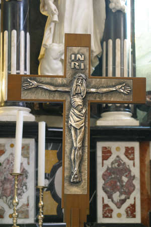 Cross on the main altar at the Church of the Assumption of the Virgin Mary in Remete, Zagreb,...