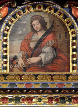 St. Barbara, a virgin and a martyr, a protector of miners and a good death, altarpiece in the Church of the Saint Barbara in Velika Mlaka, Croatiaのeditorial素材