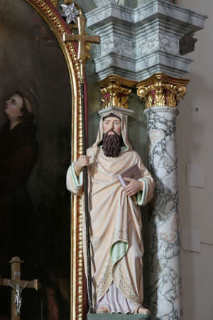 St. Cyril statue at the Altar of St. Anthony of Padua at the Church of the Visitation of the Blessed Virgin Mary in Cirkvena, Croatiaのeditorial素材