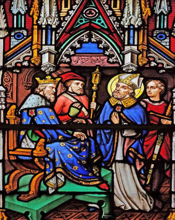 Scenes from the life of Saint Eugene, stained glass windows in the Saint Eugene - Saint Cecilia Church, Paris, Franceのeditorial素材