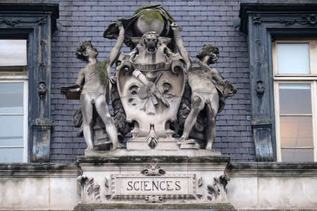 Escutcheon representing the sciences, on the back of the Hotel de Ville, City Hall in Paris, Franceのeditorial素材