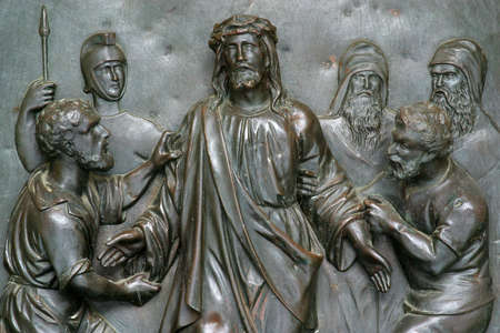 10th Stations of the Cross, Jesus is stripped of His garments, St Francis Xavier's Church in Zagreb, Croatiaのeditorial素材