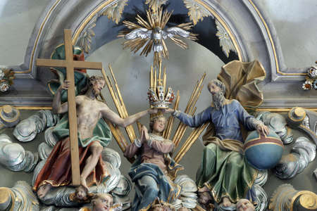 Coronation of the Virgin Mary statue on the main altar at St. Catherine of Alexandria Church in...