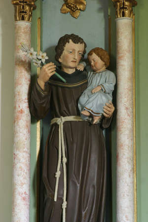 Saint Anthony of Padua statue on the altar of Saint Vitus in Our Lady Chapel in Dubovec, Croatiaのeditorial素材