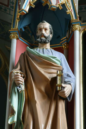 Saint Peter statue on the main altar in the Parish Church of the Nativity of the Virgin Mary in Granesina, Croatiaのeditorial素材