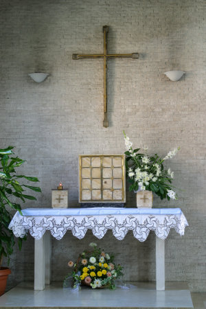 Altar in the parish church of St. Michael the Archangel in Zagreb, Croatiaのeditorial素材