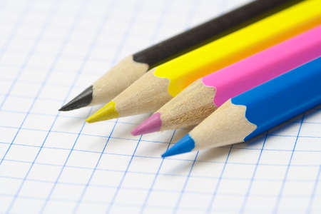 Four pencil on paper  CMYK  Macro の写真素材