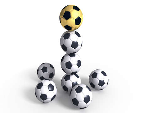 Gold soccer ball among ordinary. It is a leader. It is at the top.の写真素材