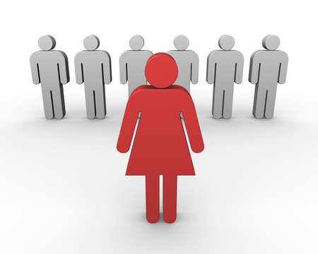 Woman - a leader in the men's team. Woman - the bossの写真素材