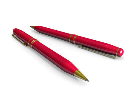 Two red pen lying on the white surface.の写真素材