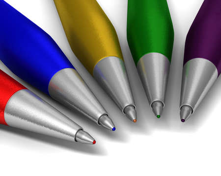 Bright color ballpoints on white to odds with a shadow.の写真素材