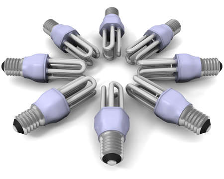 The group of lamps lays on a white surface の写真素材