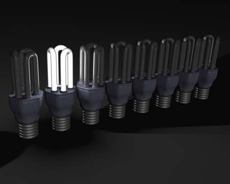 The group of lamps is built in a line  One lamp is shone の写真素材
