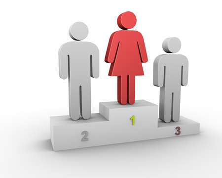 A woman leader. Woman wins men.の写真素材