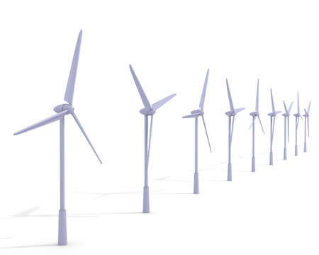 Wind turbines on a white backgroundの写真素材