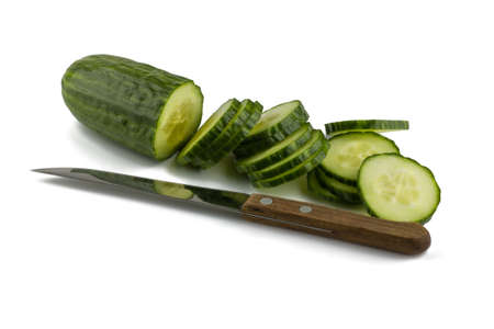 Sliced ââcucumber on a white background.の写真素材