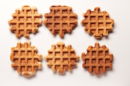 Homemade Viennese waffles on white backgroundの写真素材