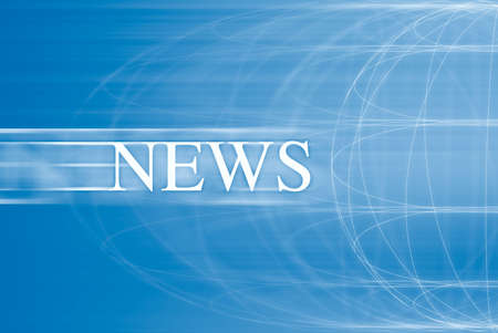 News on a blue background with world in motionの写真素材