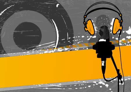 Grunge frame with speaker, microphone and singerのイラスト素材