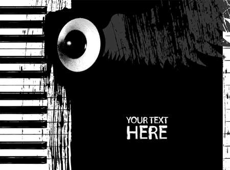 Grunge black and white piano keys and speaker with copy spaceのイラスト素材