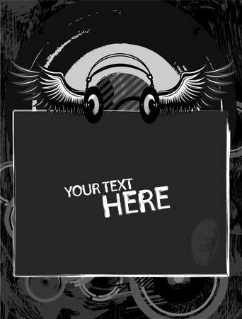 Grunge black and white headphones with copy spaceのイラスト素材