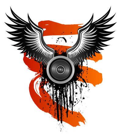 Speaker with wings and flowsのイラスト素材