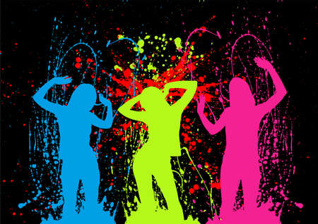 Explosive party girls dancing on a black backgroundのイラスト素材
