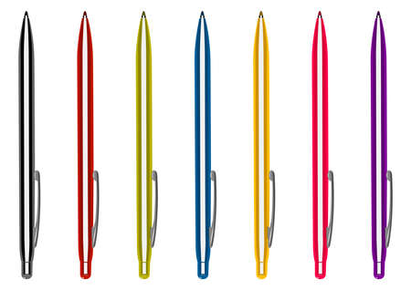 Pens collection, silver, red, green, blue, yellow, pink and violetのイラスト素材