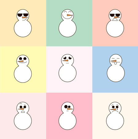9 Snowmen on a pale background in a cageの写真素材