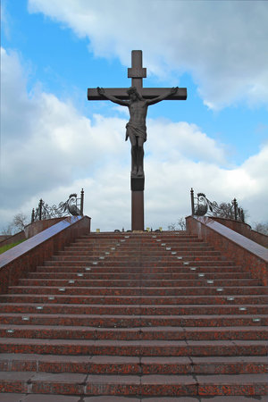 A large crucifix in the open air in the city of Dneprodzerzhinskの写真素材