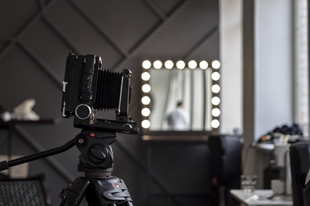 Analog Vintage Camera with Prime Lens Closeup Photo. History of Photographyの写真素材