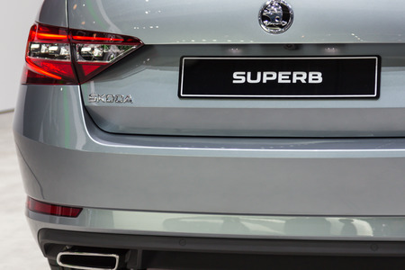 Geneva, Switzerland - March 4, 2015: 2015 Skoda Superb presented on the 85th International Geneva Motor Showのeditorial素材