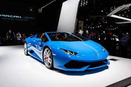 Frankfurt, Deutschland - September 15, 2015: 2016 Lamborghini Huracan Spider presented on the 66th International Motor Show in Frankfurtのeditorial素材