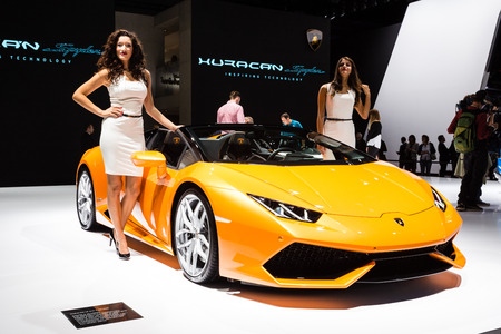 Frankfurt, Deutschland - September 15, 2015: 2016 Lamborghini Huracan Spider presented on the 66th International Motor Show in Frankfurtのeditorial素材