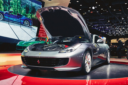Paris, France - September 29, 2016: 2017 Ferrari GTC4 Lusso T presented on the Paris Motor Show in the Porte de Versaillesのeditorial素材