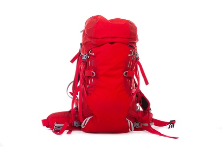 Hiking backpack, isolated on white background の写真素材