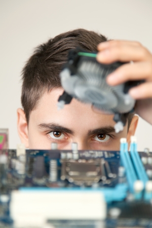 Young computer engineer. Small DOFの写真素材