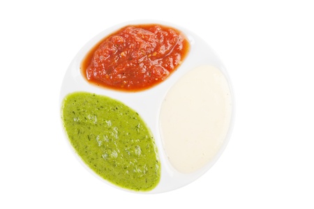 palette of sauces isolated on white backgroundの写真素材