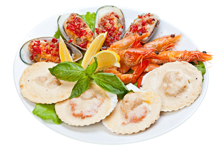 Seafood salad on a white background 