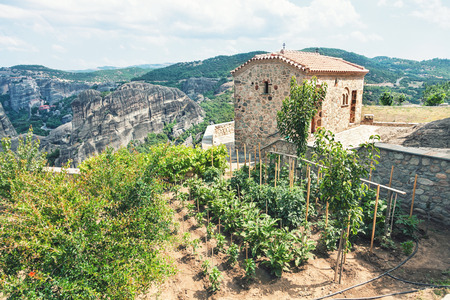 Kitchen-garden on rock in  Meteora monastery. Greece.の写真素材