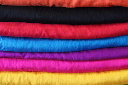 textiles, set of colorful fabrics. ethnic motifs, elephants, patternsの写真素材