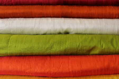 textiles, set of colorful fabrics. ethnic motifs, elephants, patternsの写真素材